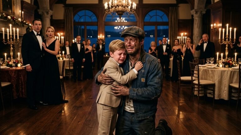 Banquet Fell Silent When My Son Ripped Away to Hug the Dirty Deckman—Then His Tearful Question Exposed My Father-in-Law’s Cruelest Secret