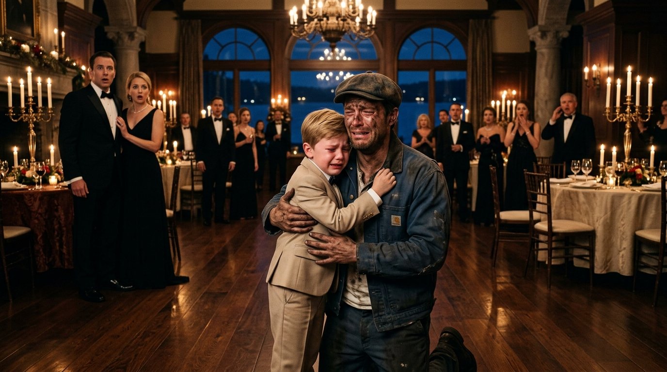 Banquet Fell Silent When My Son Ripped Away to Hug the Dirty Deckman—Then His Tearful Question Exposed My Father-in-Law’s Cruelest Secret