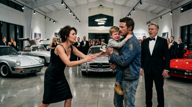 Showroom Fell Silent When My Son Hugged the Dirty Groundskeeper—Then the Old Photo in His Pocket Shattered a Billionaire’s Darkest Lie