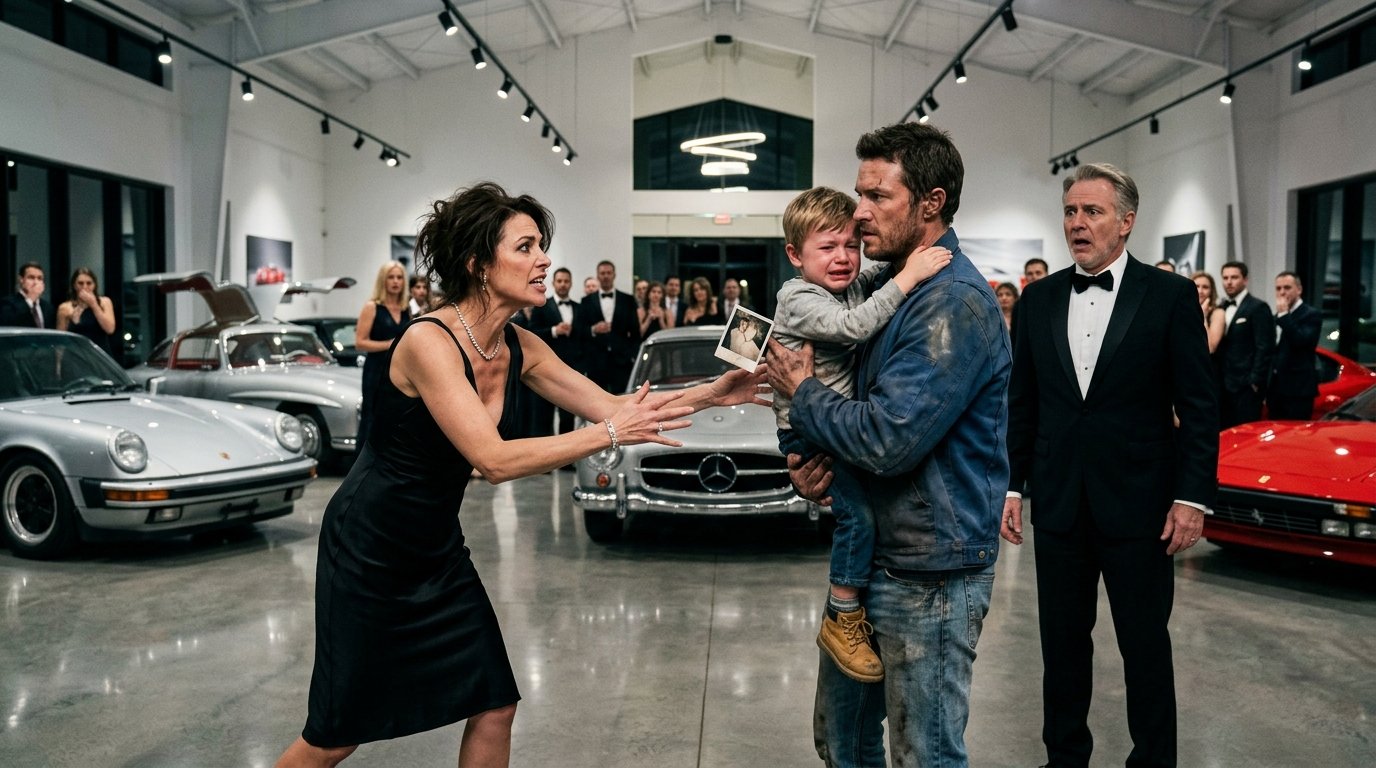 Showroom Fell Silent When My Son Hugged the Dirty Groundskeeper—Then the Old Photo in His Pocket Shattered a Billionaire’s Darkest Lie